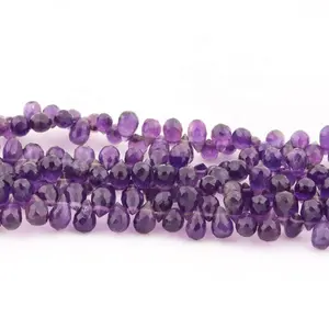 非洲紫水晶刻面水滴形状珠子紫水晶布里奥莱特紫水晶侧切水滴批发珠子