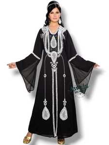 AWAIS HOUSE Caftan Abaya en Chiffon Perlé Uni, Coupe Droite Longueur Ras du Sol, pour Femmes Adultes, Style Islamique Modeste et Élégant pour Soirée de Mariage - Product Image 5