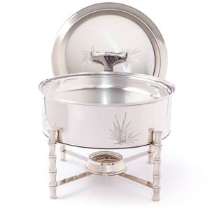 Wholesale Luxury Stainless Steel Chafing Dish Bulk Round <b>Buffet</b> Food Warmer Catering <b>Server</b> with Bamboo Design Legs and Etched - Product Image 2