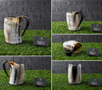 Chope à bière artisanale en corne de buffle, style Viking, naturelle, rustique, objet d'art de collection