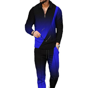 Ensemble de survêtement pour homme 2 pièces, polo à manches longues et pantalon de jogging, ensembles de survêtements décontractés, tenues de vacances - Product Image 1