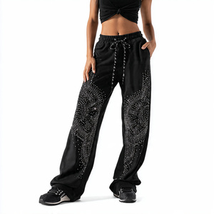 Pantalon de survêtement ample en polaire à strass pour femme, coupe large, idéal pour l'hiver - Product Image 6