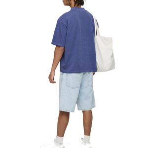 Camisetas de algodón oversize azules lavadas para hombre con estampado de letras en el pecho, cuello redondo, estilo streetwear, para suministro al por mayor OEM - Product Image 2
