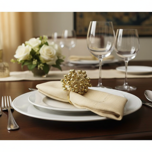 Gold Plated Diamond Beaded Napkin <b>Rings</b> | Luxury Faceted Crystal Design Napkin Holder | Wedding Party Table Decor Dining Use - Product Image 1