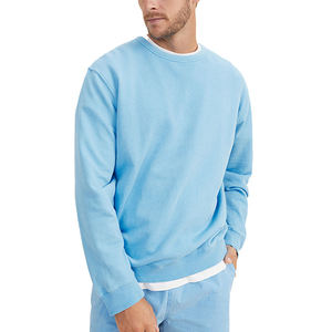 Sweat-shirt en molleton à col rond et manches longues bleu ciel uni pour homme, logo personnalisé, OEM, ODM, vêtements en gros - Product Image 4