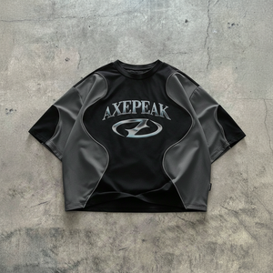 Men's Loose Fit Contrast Color <b>Patchwork</b> Short Sleeve Stand Collar T-<b>Shirt</b> OVERSIZED - Product Image 1