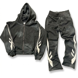 Ensemble survêtement homme personnalisé imprimé, 100% coton, style Y2K, avec sweat à capuche et pantalon de jogging color block - Product Image 1