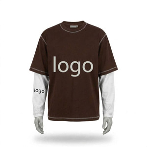 Camiseta de hombre extragrande con capas, logotipo personalizado, 100% algodón, doble manga, estilo urbano, OEM, venta al por mayor, informal, 2 en 1 - Product Image 2