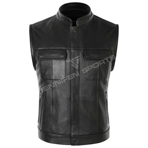 Real Leather Winter Breathable Short Casual Motorcycle <b>Utility</b> <b>Vests</b> for Men with Multiple Pockets - Product Image 1
