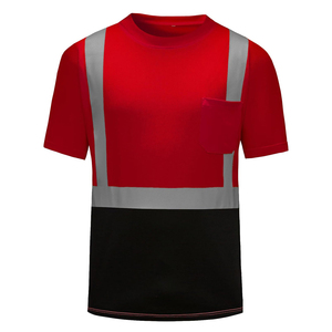 Camisa de seguridad de manga corta con cuello redondo y tira reflectante de alta visibilidad para trabajo en exteriores, con logotipo personalizado y tallas ajustables para hombre. - Product Image 1