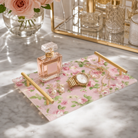 Plateau de service en acrylique de luxe à motif personnalisé avec poignées en métal doré, plateau décoratif pour table basse pour la décoration de la maison et du salon