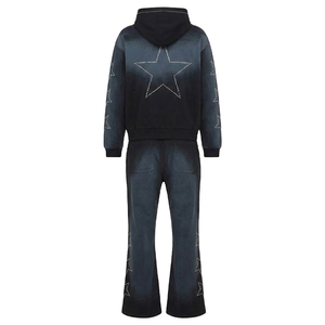 ชุดวอร์มประดับเพชรแบบไล่สี |   ชุดสตรีทแวร์ผ้าฝ้ายโอเวอร์ไซส์สุดเทรนดี้สำหรับทุกเพศ - Product Image 2