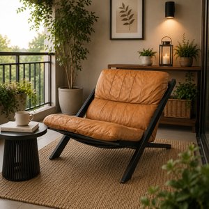 <b>Vintage</b> Brown Faux Leather Accent <b>Chair</b> with Metal Legs for Farmhouse Villa Living Room Bedroom Hotel Furniture - Product Image 3