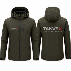 Veste Softshell imperméable écologique vert olive pour homme TANVEX INTERNATIONAL, col montant, fermeture éclair, streetwear, hiver - Product Image 1