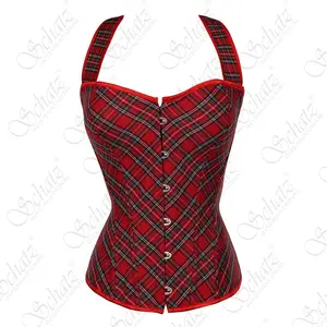 Sexy đồ lót màu đỏ Corset Top dây đeo vai overbust cộng với kích thước CORSET của phụ nữ Halter Bustier overbust Corset Top với g chuỗi