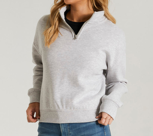 Sweat-shirt à capuche pour femme, 100% coton, coupe oversize, imprimé uni, épaules tombantes, fermeture éclair partielle, prix de gros - Product Image 5