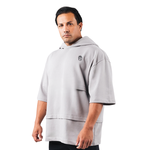 Sudadera con Capucha de Manga Corta para Hombre, Color Sólido, Corte Holgado, Estilo Casual Urbano, Personalizable al por Mayor - Product Image 2