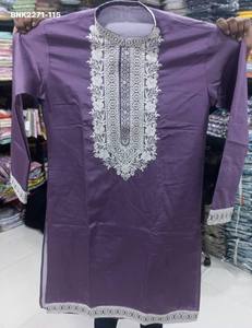 <b>Top</b> Quality Soft Silk with <b>White</b> Thread-<b>Sequin</b> work & Full-Sleeve & Band Collar Man's Kurta-R Cotton Payjama Set Indian Supplier - Product Image 4