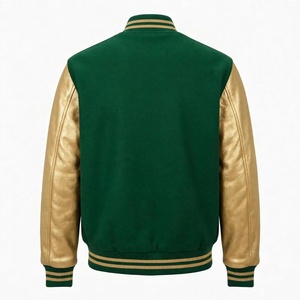 Veste universitaire verte et or, corps en laine, manches en cuir véritable, veste personnalisée style Letterman, vintage, streetwear homme, lycée - Product Image 2