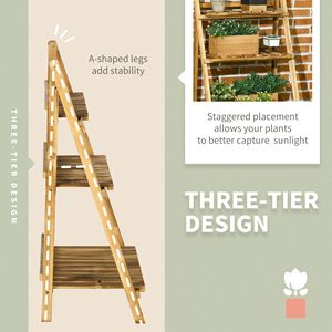 Support à plantes pliable en bois à 3 niveaux de 24 po x 15 po, étagère de rangement intérieure et extérieure pour balcon, jardin, terrasse - Product Image 5