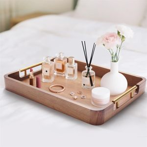 Plateau de service en bois de qualité supérieure, couleur naturelle, avec poignée en métal, idéal pour la décoration et le service à la maison, au bureau, au restaurant et au café. - Product Image 4