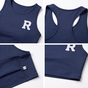 <b>Women</b> <b>Navy</b> Crew Neck Sleeveless Lightweight Yoga Crop <b>Top</b> Letter Logo Print Breathable Quick Dry Four-Way Stretch Gym Workout - Product Image 6