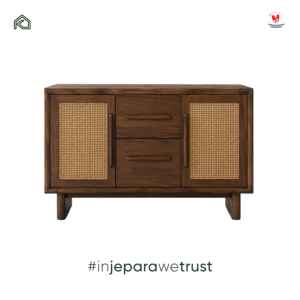 Buffet en bois massif avec portes en rotin naturel, meuble de salon pour hôtel, villa, complexe hôtelier, projet d'aménagement intérieur - Product Image 3