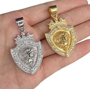 Collier pendentif bouclier de lion plaqué or ton argenté avec zircon, ensemble de bijoux chaîne pour hommes et femmes, idéal pour les fêtes - Product Image 4