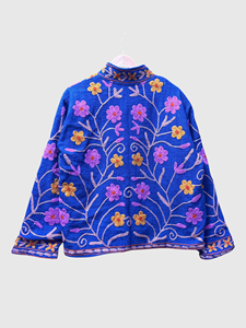 Veste en coton bleu brodée de fleurs, col mandarin, manches longues, broderie à la main, grande taille, vêtements de printemps pour femmes - Product Image 3