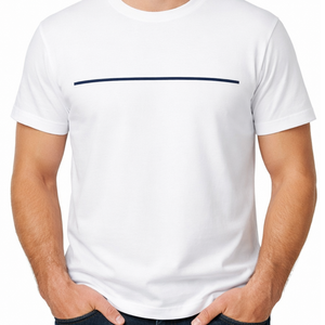 Camiseta blanca para hombre más vendida |   Impresión minimalista de líneas horizontales |   Ropa Casual de Manga Corta Premium |   Camiseta Moderna de Estilo Urbano - Product Image 2
