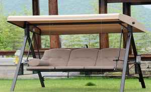 Balançoire de jardin 3 places en fer avec auvent réglable, chaise suspendue pour véranda avec support et coussin pour jardin - Product Image 5