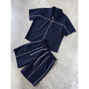 Ensemble de shorts sportifs unisexe en satin imprimé flamme, 2 pièces, manches courtes, fermeture éclair, coupe régulière, vêtements de sport printemps-été - Product Image 5