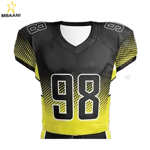 Conjunto de Uniforme de Fútbol Americano MBAANI para Hombre, Cuello en V, Manga Corta, Sublimado con Degradado Negro y Amarillo, Número 98, Ajustado - Product Image 3