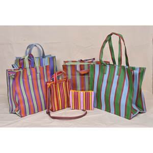 Bolso de compras de nailon reciclado a rayas personalizado ecológico y reutilizable para viajes diarios con logotipo personalizado para uso en el mercado - Product Image 3