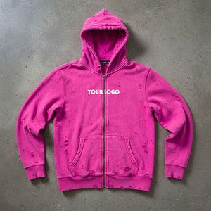 Sweat à capuche zippé vert néon personnalisé, effet vieilli, épais, style streetwear, vente en gros, délavé à l'acide, coupe oversize, vintage, streetwear - Product Image 3