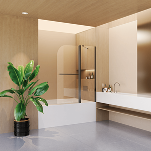 Porta doccia pieghevole senza telaio nero opaco 43 In. W X 58 In. H 1/4 \ "spesso SGCC vetro temperato bagno Pivot In vetro 58 In. W - Product Image 1
