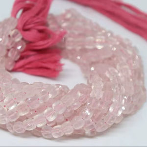 Cuentas facetadas de cuarzo rosa natural, cuentas facetadas 3D de cuarzo rosa de 5-5.5MM, cuentas de cuarzo rosa en forma de caja para la fabricación de joyería al por mayor. - Product Image 1