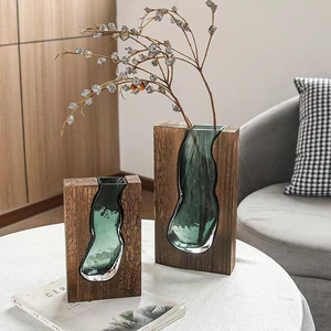Nouveau vase en verre et bois massif de style chinois, léger, pour le Nouvel An chinois, vente en gros, décoration d'intérieur design, ornements d'hôtel haut de gamme - Product Image 1