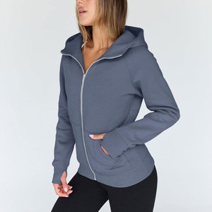 Women Heavyweight Cotton Jogging Slim Fit Zip-Up Hoodie Long Sleeve Solid Color Casual Style Women Outdoor Sports Zip-Up Hoodie - Product Image 5