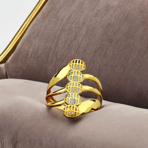 Anillo Dorado con Rejilla Multi-Ovalada Audaz |   Anillo de Boda de Diseño de Banda Ancha con Eslabones para Mujer |   Lingote de Oro Amarillo de 3.390 Gramos KINNOWA - Product Image 2