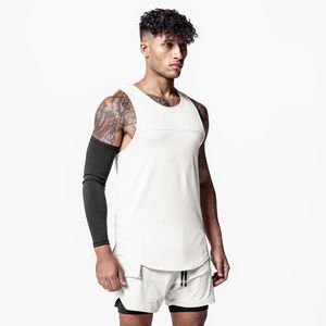 Camiseta sin mangas para hombre, informal, estilo musculoso, para baloncesto, de secado rápido, transpirable, anti-UV, ecológica, con diseño de paneles, talla grande, de algodón tejido. - Product Image 6
