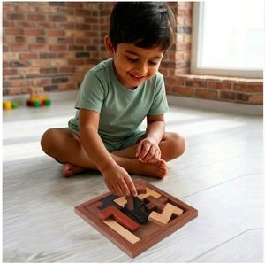 กระดานปริศนาไม้ขนาด 6x6 นิ้ว ของขวัญงานฝีมือดีไซน์แกะสลักทันสมัย - Product Image 2