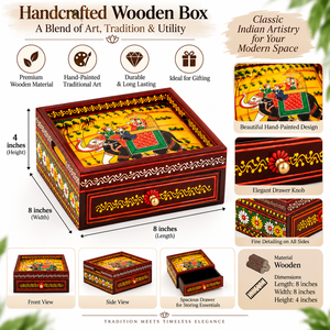 Handcrafted Rectangular Wooden Elephant Printed Serving Tray with <b>Storage</b> <b>Drawer</b> | Decorative Multipurpose Tableware Tray - Product Image 5