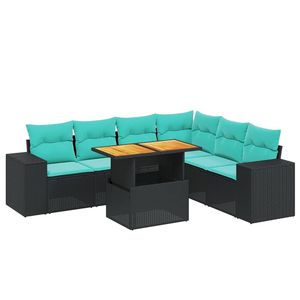 Juego de sofás de patio de ratán sintético negro de 7 piezas con cojines, elegantes muebles de exterior - Product Image 2