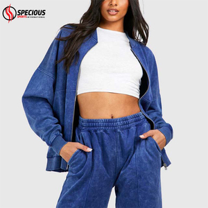 Custom Logo Winter Casual Heavyweight Women's Hooded Streetwear Acid <b>Wash</b> Tracksuits <b>Set</b> High Quality 100% Cotton Eco-Friendly - Product Image 3