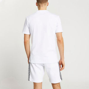 Men White Cotton T-Shirt With Geometric Print Crew Neck Casual Summer Short Sleeve Top Set - Product Image 4