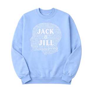 แจ็คแอนด์จิลเสื้อสเวตเตอร์คอกลมสีน้ำเงินลายกราฟิกคลาวด์เวิร์ดสำหรับผู้ชายและผู้หญิงเสื้อสเวตเตอร์แขนยาวสวมใส่สบายๆ - Product Image 1