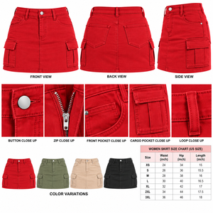 Mini-jupe cargo taille haute en sergé de coton, jupe courte décontractée pour femme avec poches, jupe confortable pour le printemps - Product Image 6