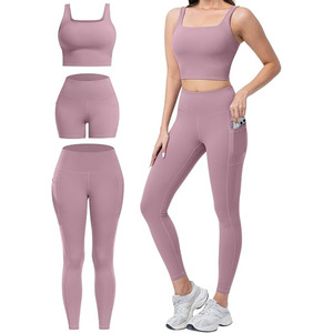 Conjunto de Yoga sin Costuras para Mujer, Top Corto con Cuello Cuadrado, Leggings de Cintura Alta, Ropa Deportiva para Entrenamiento en el Gimnasio - Product Image 4