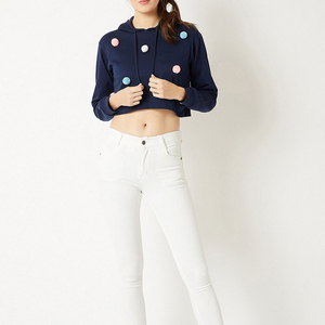 Sudadera con capucha corta para mujer, con lentejuelas y lavado ácido, personalizada, de algodón 100%, para uso casual en invierno, con OEM, ¡la más vendida! - Product Image 3